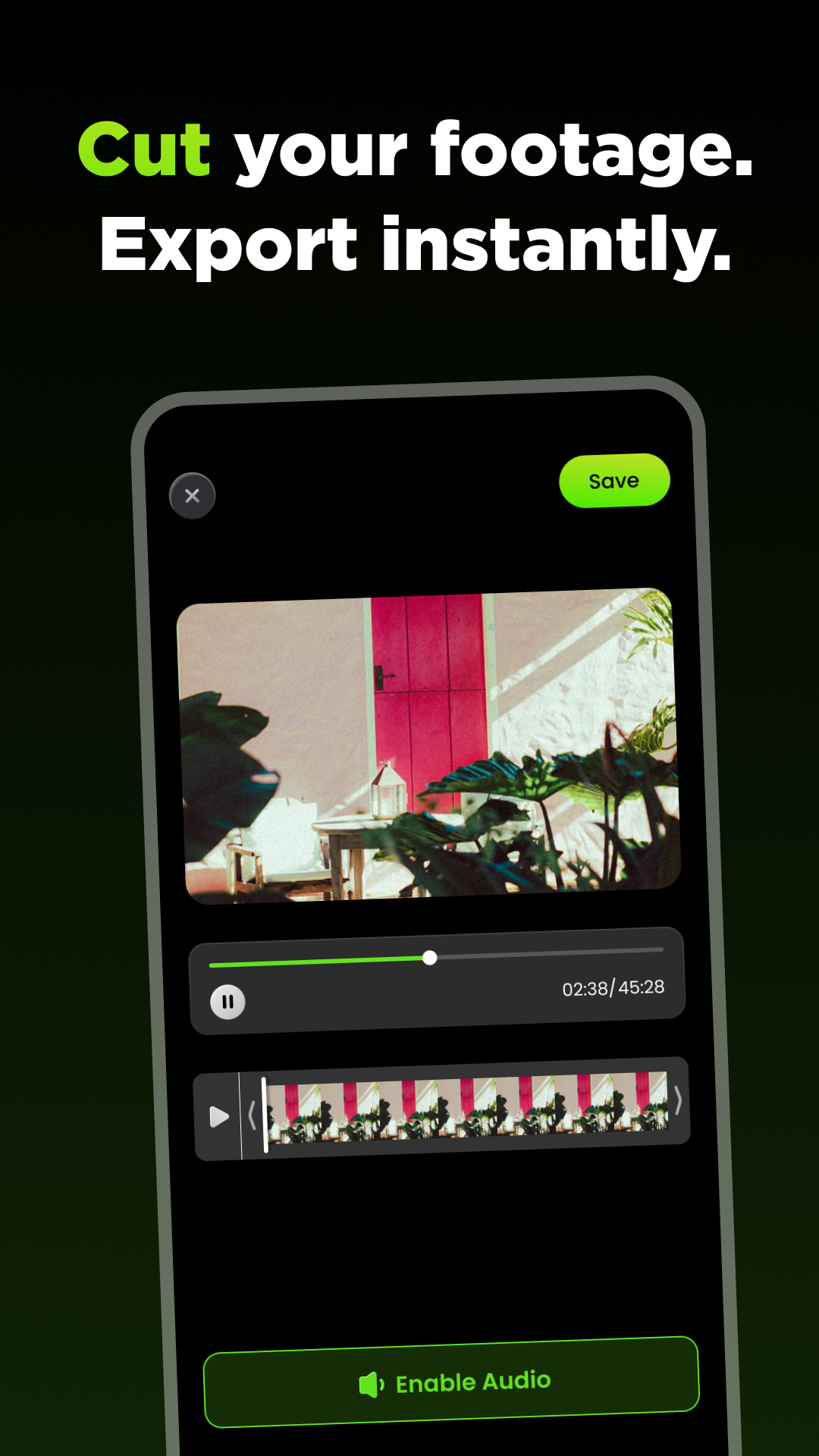 Vimor video trimming screen